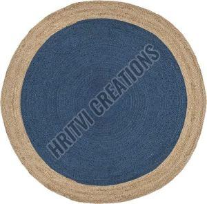 Plain Round Handmade Blue Jute Rug