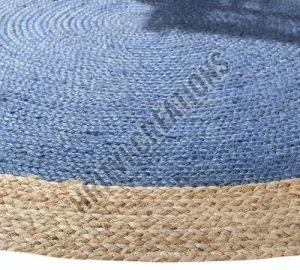 Plain Round Handmade Blue Jute Rug