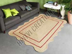 Plain Scalloped Red Border Jute Rug