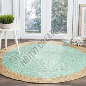 Round Light Ocean Green Floor Jute Rug