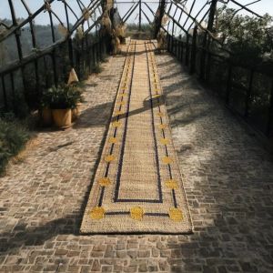 Yellow Dote Stair Jute Runner, Handmade Jute Runner