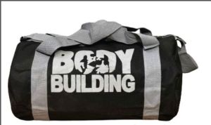 Black and Gray Polyester Duffle Gym Bag