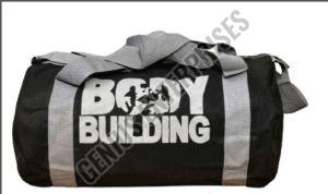 Black and Gray Polyester Duffle Gym Bag