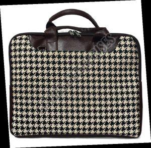Checked Printed Leather Laptop Bag