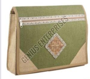 Green Plain Red Jute Laptop Bag