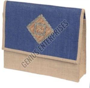 Long Shoulder Length blue Fancy Jute Bag