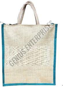 White and Blue Jute Carry Bag