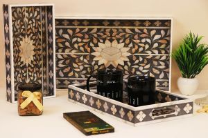 Grey Mughal Print Serving Tray Set