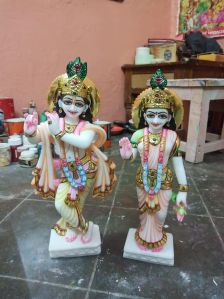 Multicolor Painted Marble Radha Krishna Statue