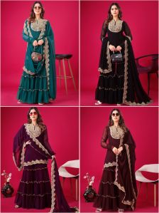 Ladies Heavy Georgette Embroidery Sharara and Suit Set