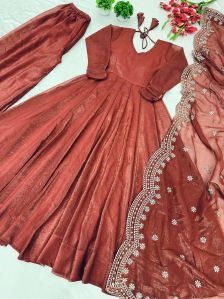 Ladies Fancy Silk Party Anarkali Suit Dupatta Set