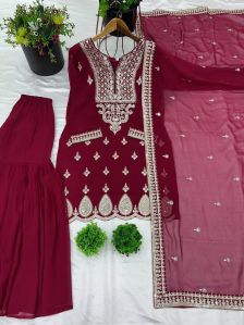 Ladies Party Wear Chinon Silk Sharara Suit Set