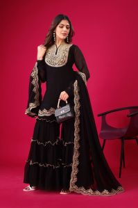 Ladies Heavy Georgette Embroidery Sharara and Suit Set