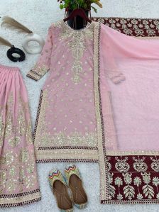 Ladies Blooming Faux Georgette Heavy Embroidery Work Suit Palazzo Set