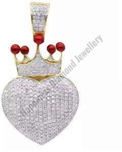 Crown Heart Silver Fully Iced Pendant