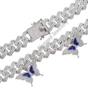 Butterfly Sterling Silver Full Iced Out Chain
