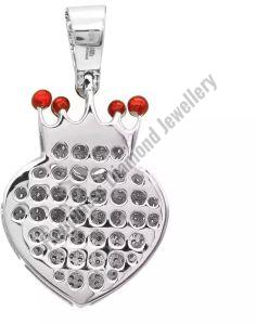 Crown Heart Silver Fully Iced Pendant