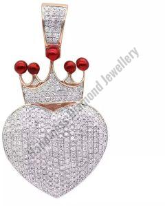 Crown Heart Silver Fully Iced Pendant