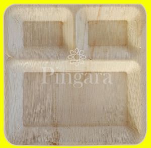 3 Compartment Square Areca Leaf Plate