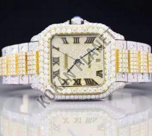 Mens Luxury Two-tone Iced Out Vvs Moissanite Roman Numeral Watch