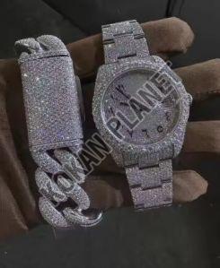 Mens Stylish Luxury VVS Moissanite Diamond Quartz Watch