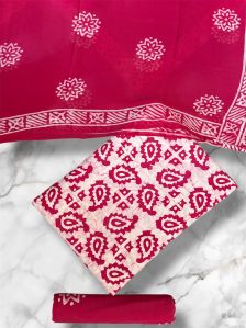Hand Block Batik Print Cotton Suit with Chiffon Dupatta