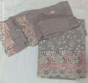 D no.1003  Pure Chiffon Embroidered Unstitched Suit