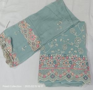 D no.1003  Pure Chiffon Embroidered Unstitched Suit