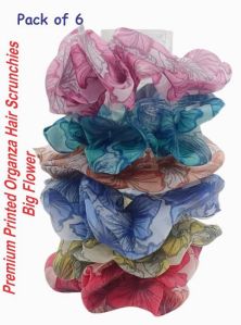 Premium Printed Organza Hair Scrunchies for Girls and Women - old light jaswanti