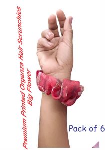 Premium Printed Organza Hair Scrunchies for Girls and Women - old light jaswanti