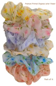Premium Printed Organza Hair Scrunchies for Girls and Women -Small aster