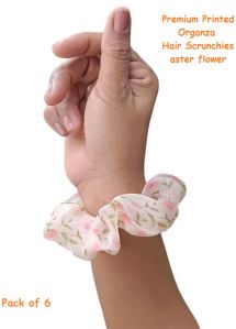 Premium Printed Organza Hair Scrunchies for Girls and Women -Small aster