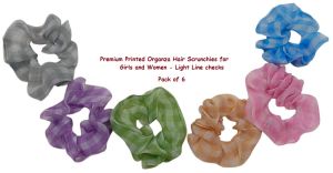 Premium Printed Organza Hair Scrunchies for Girls and Women - line checks