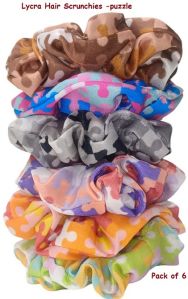 Lycra Hair Scrunchies for Girls and Women -Puzzle Design
