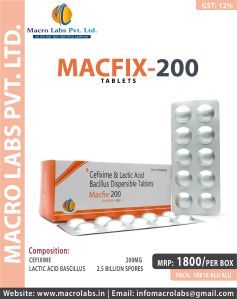 CEFIXIME200MG TAB (LACTIC ACID BASCILLUS 2.5 BILLION SPORES)