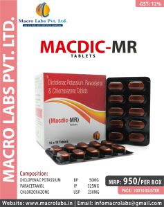 DICLOFENAC POTASSIUM 50MG +PARACETAMOL 325MG+CHLORZOXAZONE 250MG