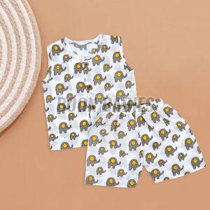 Baby Elephant Print Cotton Jabla & Shorts Set