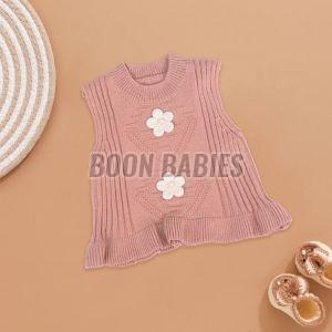 Baby Girl Pink Flower Applique Knitted Vest
