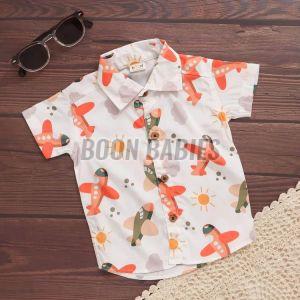 Boys Airplane Print Viscose Shirt