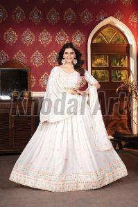 Georgette White Semi Stitched Lehenga with Unstitched Blouse