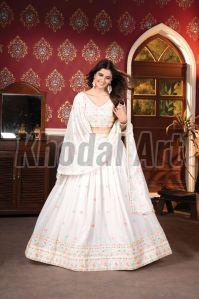 Georgette White Semi Stitched Lehenga with Unstitched Blouse