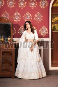 Georgette White Semi Stitched Lehenga with Unstitched Blouse