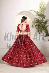 Maroon Semi Stitched Lehenga with Unstitched Blouse