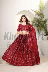 Maroon Semi Stitched Lehenga with Unstitched Blouse