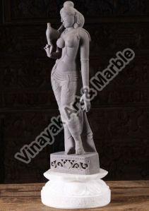 Grey Marble Standing Parvati Statue