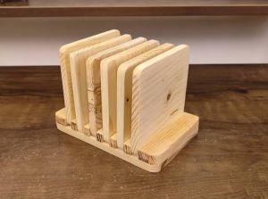 Pine Wood Wooden Coaster Set