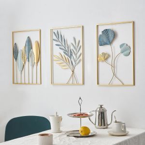 Gold Leaf Set of 3 Metal Wall Hanging Decoration for Living Room