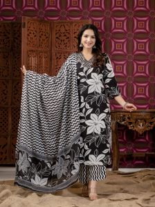 Cotton Printed Ladies 3 Piece Suit