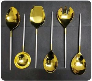 Shiny Gold Plated SS Spoon Set for Special Occasions