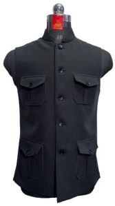 Black Colour 4 Pocket Sleeveless Nehru Jacket